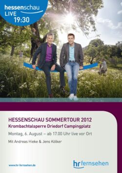 Plakat Hessenschau Sommertour 2012 am Badestrand der Krombachtalsperre