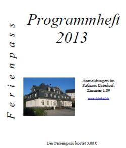 Ferienpassheft 2013 - Titelseite - Gemeinde Driedorf